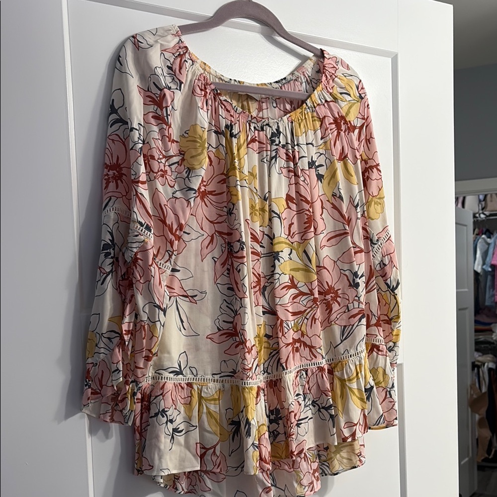 Fever Pink and Yellow Ruffled Blouse